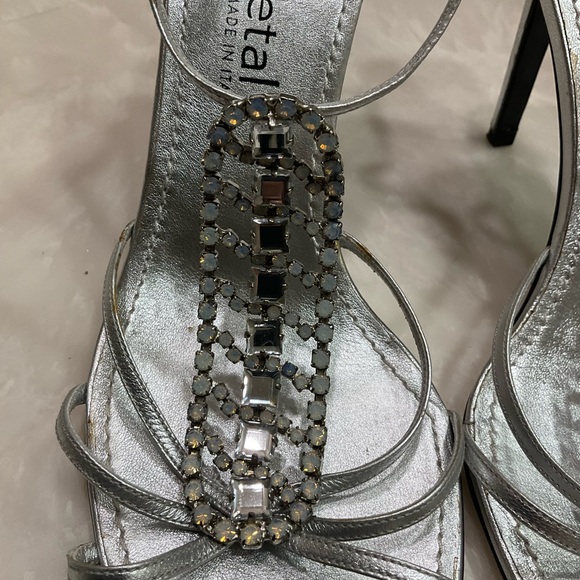 Gunmetal Rhinestone and Silver Evening Heels, Beautiful, Sz 8.5 / 39 - Picture 6 of 16